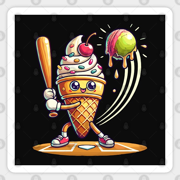 Funny Baseball Ice Cream Cone Sports Magnet by JessArty